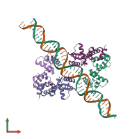 PDB entry 1f5t coloured by chain, front view.