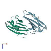 PDB entry 1f5w coloured by chain, top view.