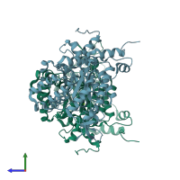 PDB entry 1f61 coloured by chain, side view.