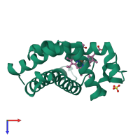 PDB entry 1f63 coloured by chain, top view.