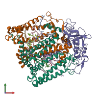PDB entry 1f6n coloured by chain, front view.