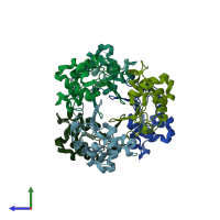 PDB entry 1f6r coloured by chain, side view.