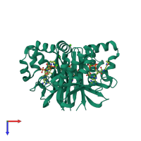 Homo trimeric assembly 1 of PDB entry 1f7l coloured by chemically distinct molecules, top view.