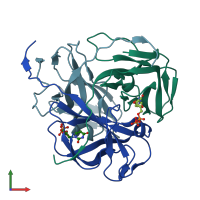 PDB entry 1f7p coloured by chain, front view.