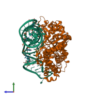 PDB entry 1f7v coloured by chain, side view.
