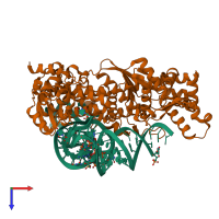 PDB entry 1f7v coloured by chain, top view.