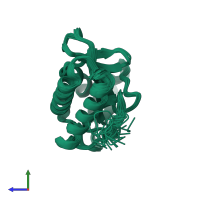 PDB entry 1f7x coloured by chain, ensemble of 30 models, side view.