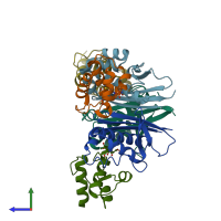 PDB entry 1f80 coloured by chain, side view.