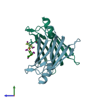 PDB entry 1f86 coloured by chain, side view.