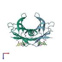 PDB entry 1f86 coloured by chain, top view.