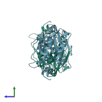 PDB entry 1f89 coloured by chain, side view.