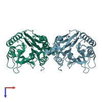 PDB entry 1f89 coloured by chain, top view.