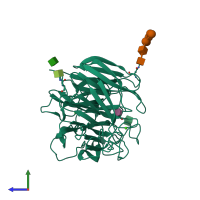 PDB entry 1f8e coloured by chain, side view.