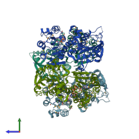 PDB entry 1f8g coloured by chain, side view.