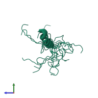PDB entry 1f8p coloured by chain, ensemble of 17 models, side view.