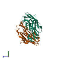 PDB entry 1f8t coloured by chain, side view.