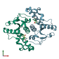 PDB entry 1f8y coloured by chain, front view.