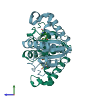 PDB entry 1f8y coloured by chain, side view.