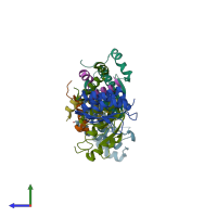 PDB entry 1f93 coloured by chain, side view.