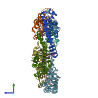 PDB entry 1f99 coloured by chain, side view.