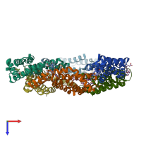 PDB entry 1f99 coloured by chain, top view.