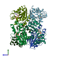 PDB entry 1f9a coloured by chain, side view.
