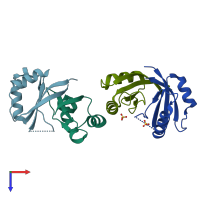 PDB entry 1f9f coloured by chain, top view.