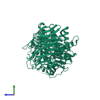 PDB entry 1f9g coloured by chain, side view.