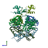 PDB entry 1f9n coloured by chain, side view.