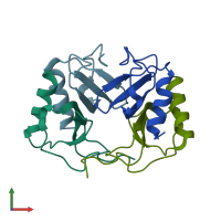 PDB entry 1f9q coloured by chain, front view.