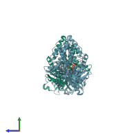 PDB entry 1fa0 coloured by chain, side view.