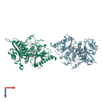 PDB entry 1fa0 coloured by chain, top view.