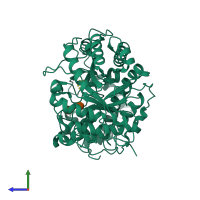 PDB entry 1fa2 coloured by chain, side view.