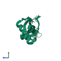 PDB entry 1fa3 coloured by chain, ensemble of 20 models, side view.