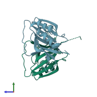 PDB entry 1fa5 coloured by chain, side view.