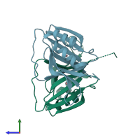 PDB entry 1fa6 coloured by chain, side view.
