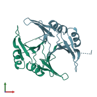 PDB entry 1fa8 coloured by chain, front view.