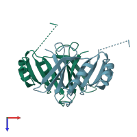 PDB entry 1fa8 coloured by chain, top view.