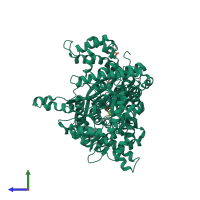 PDB entry 1fa9 coloured by chain, side view.