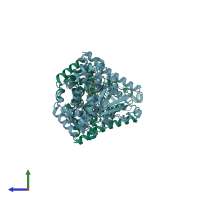 PDB entry 1fah coloured by chain, side view.