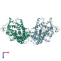 PDB entry 1fah coloured by chain, top view.