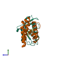 PDB entry 1fap coloured by chain, side view.