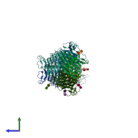 PDB entry 1fay coloured by chain, side view.