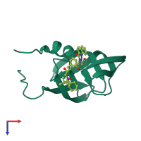 PDB entry 1fb7 coloured by chain, top view.