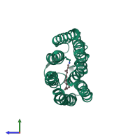 PDB entry 1fbb coloured by chain, side view.