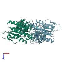 PDB entry 1fbe coloured by chain, top view.