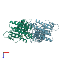 PDB entry 1fbf coloured by chain, top view.