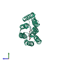 PDB entry 1fbk coloured by chain, side view.