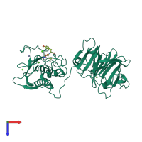 PDB entry 1fbl coloured by chain, top view.