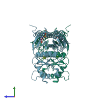 PDB entry 1fbp coloured by chain, side view.